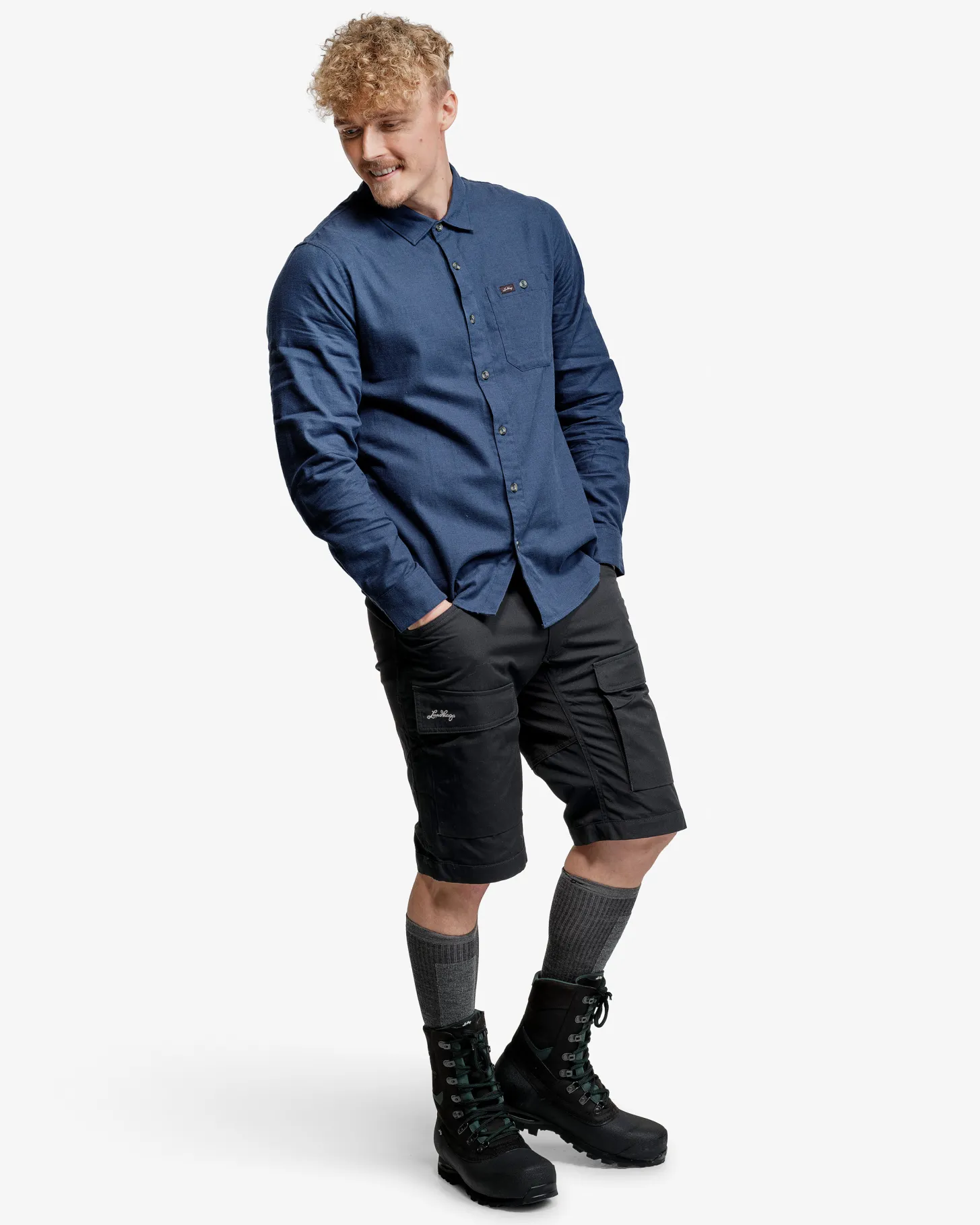 Lundhags Ekren Solid Ms LS Shirt Mid Blue Fashion
